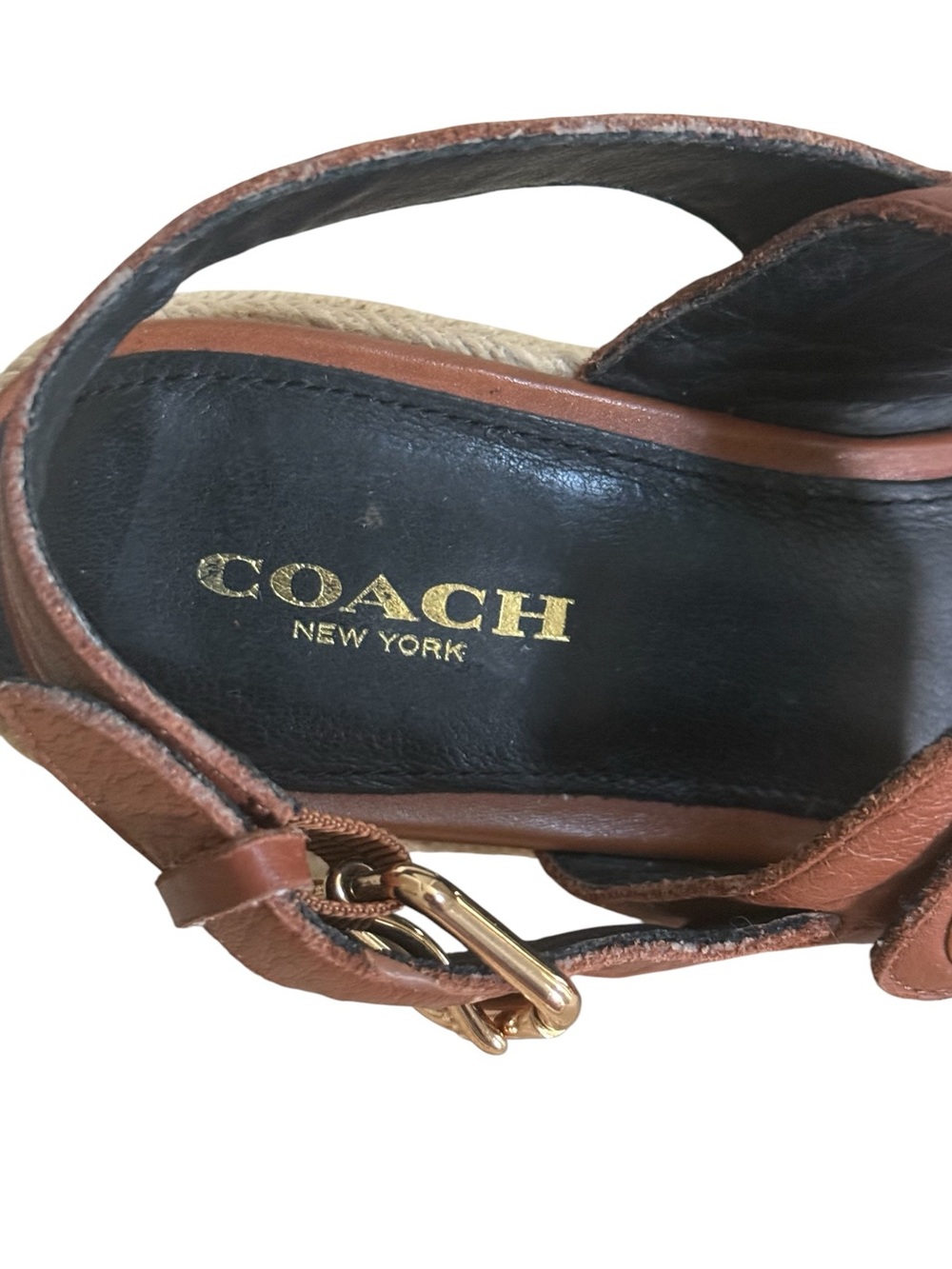 Coach Cognac Brown Leather Espadrille Platform Wedge Sandals! Size 6 EUC!! - Picture 12 of 13
